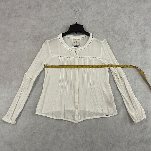 Superdry Sheer Button Up Blouse Womens Small White Long Sleeve Embroidered Shirt - Picture 4 of 10